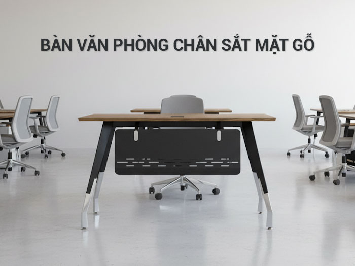 Bàn văn phòng chân sắt mặt gỗ