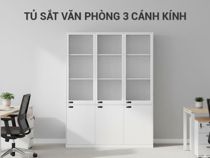 Tủ sắt văn phòng 3 cánh kính