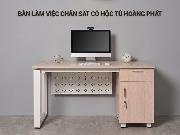 Bàn làm việc chân sắt có hộc tủ