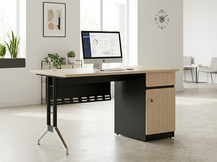 Bàn làm việc chân sắt có hộc tủ