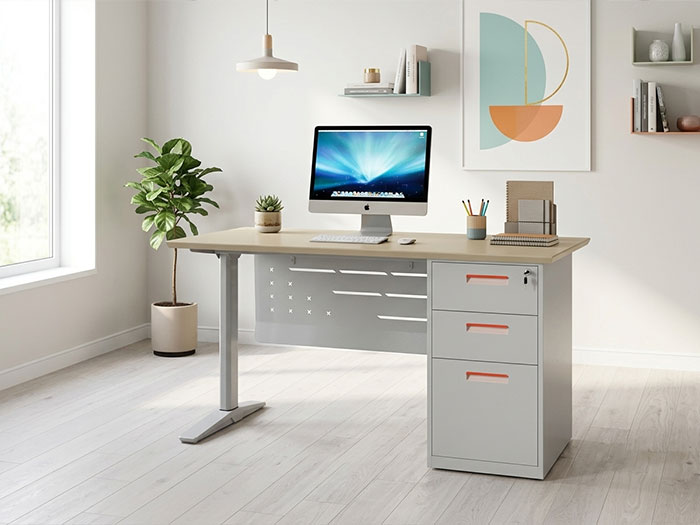 Bàn làm việc chân sắt có hộc tủ