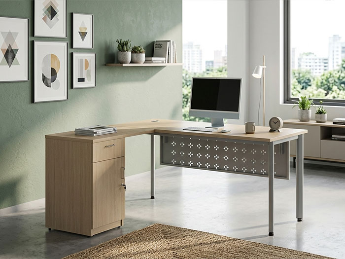 Bàn làm việc chân sắt có hộc tủ