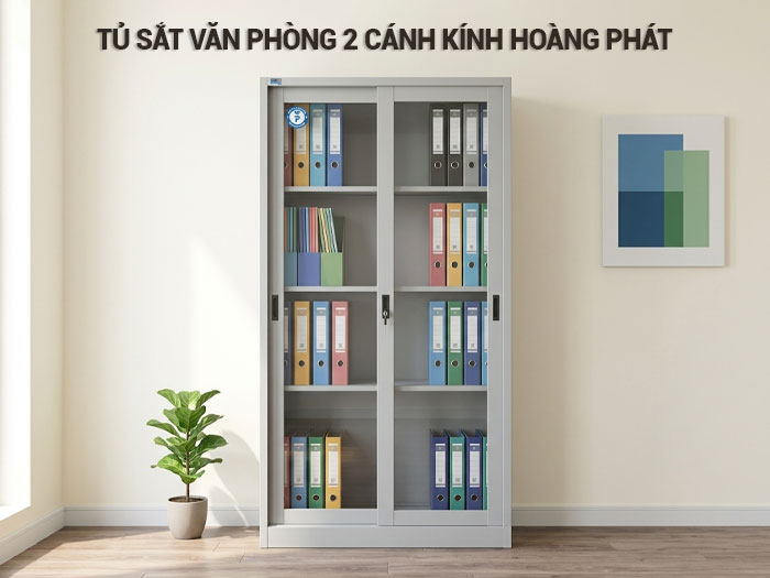 Tủ sắt văn phòng 2 cánh kính